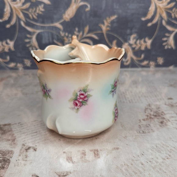 Antique Brandenburg Porcelain Mustache Shaving Mug Roses Gold Trim - Picture 3 of 9